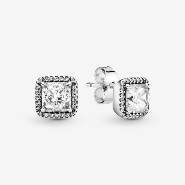 Square Sparkle Halo Stud Earrings Pandora CA Sterling Silver